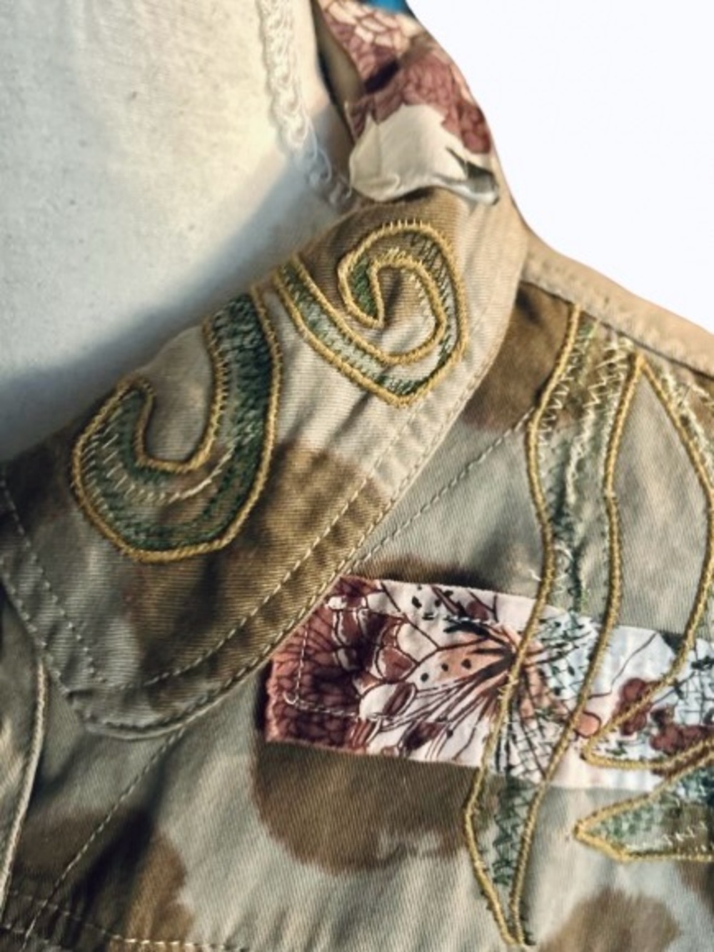 100% Cotton Vintage Embroidered BLEU BAYOU Boho Patchwork Jacket 90s Y2K Floral - Picture 2 of 16
